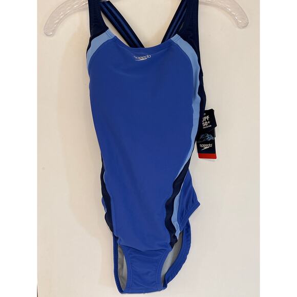 SPEEDO NWT Quantum Fusion Splice Hyper Blue UPF 50+ One Piece Swimsuit 6 - Picture 2 of 8